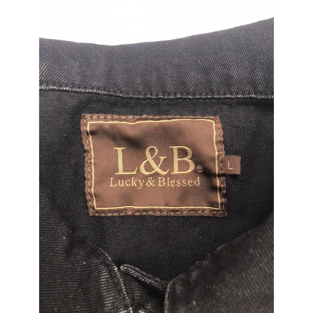 Lucky & Blessed Western Vest MEDIUM Black Denim Southwest Navajo Serape Distress - Picture 7 of 13